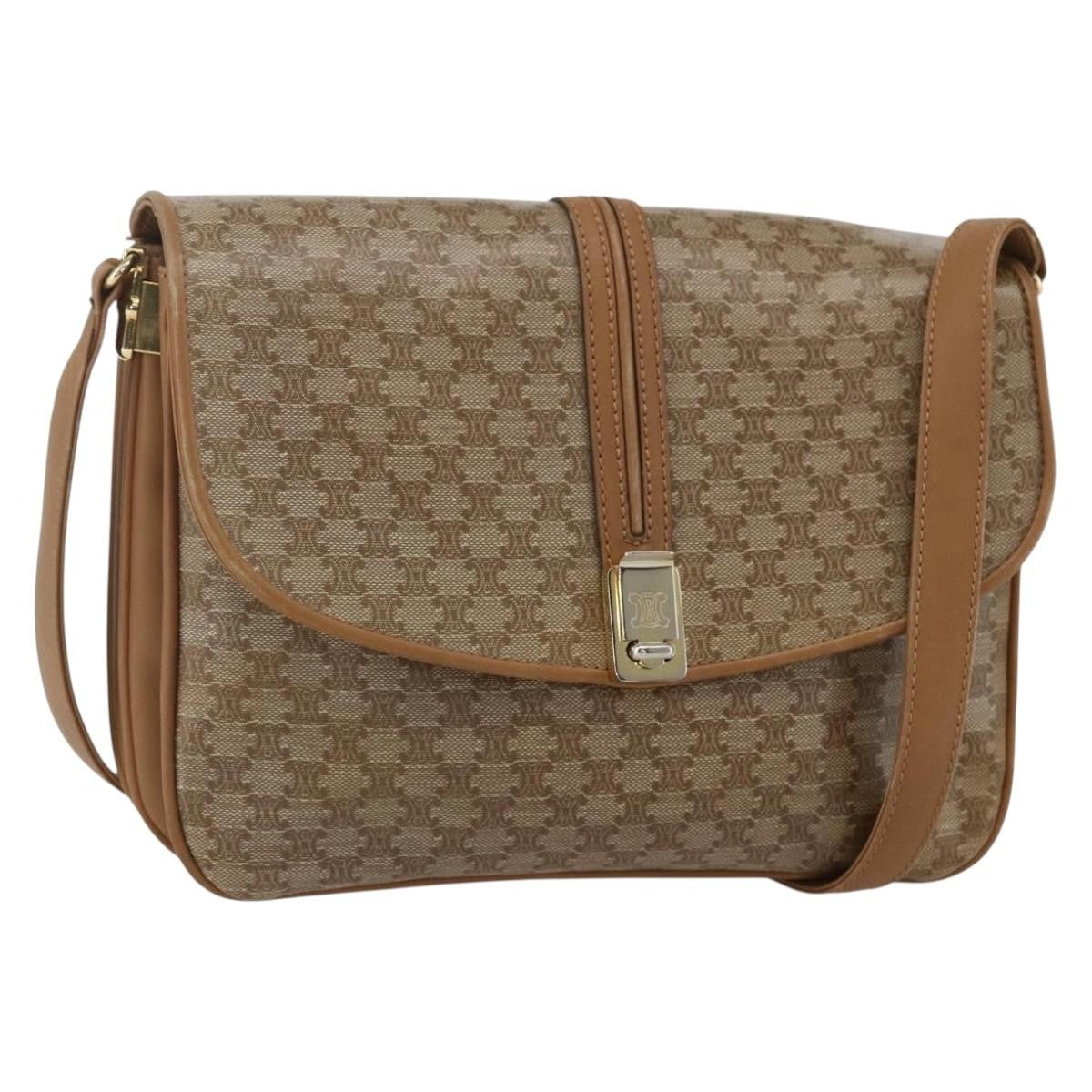 Celine Vintage Macadam Shoulder Bag Canvas And Leather Beige Canvas Shoulder Bag Bag (Pre-Owned)