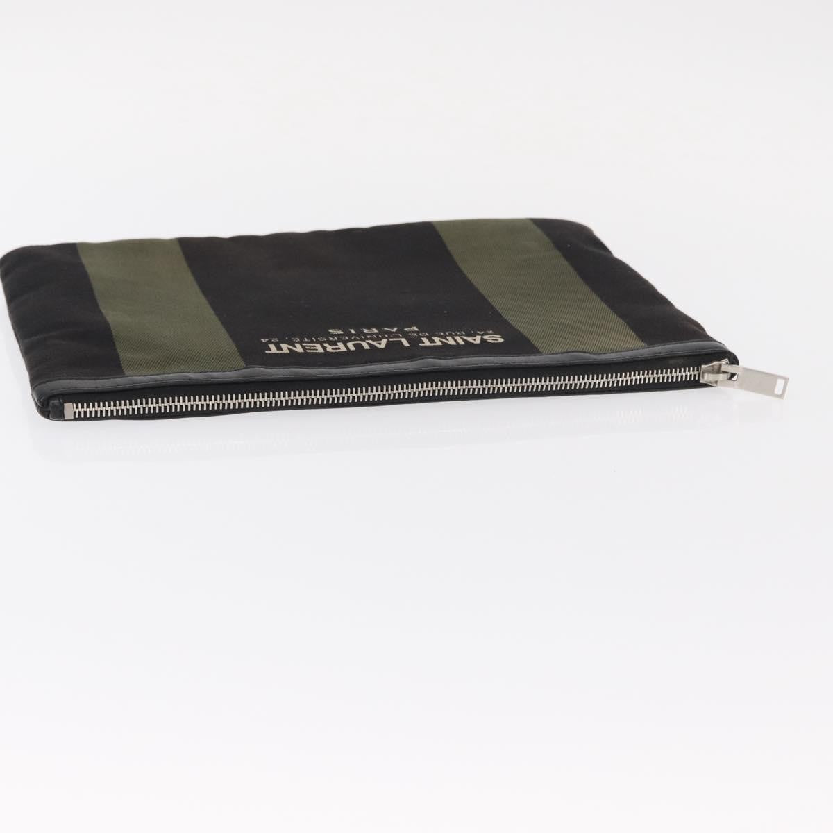 Saint Laurent Beach Zip Pouch Canvas Khaki Canvas Clutche & Pouche Bag (Pre-Owned)