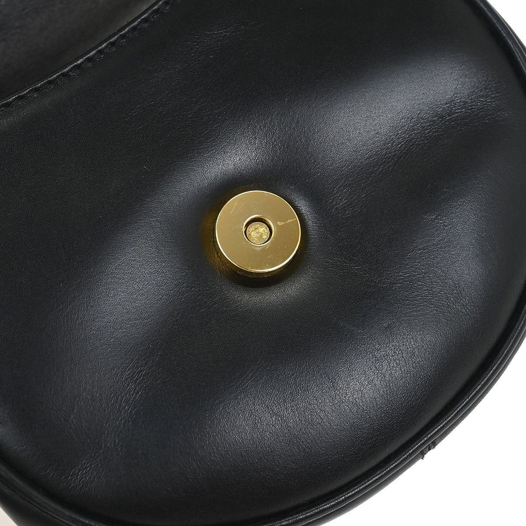 Salvatore Ferragamo Gancini Shoulder Bag Leather Black Leather Shoulder Bag Bag (Pre-Owned)