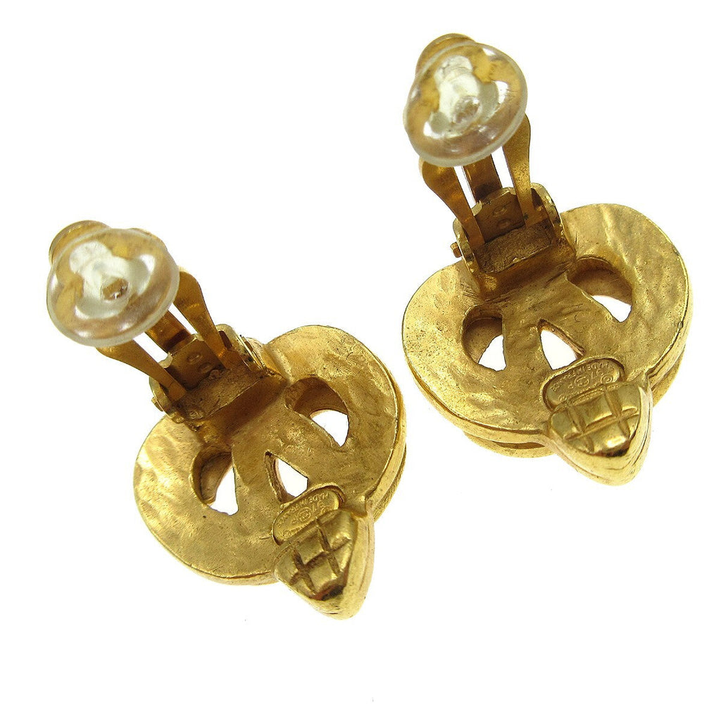 Chanel Cc Logo Heart Gold-Plated Gold Gold_Plated Earrings Jewelry (Pre-Owned)