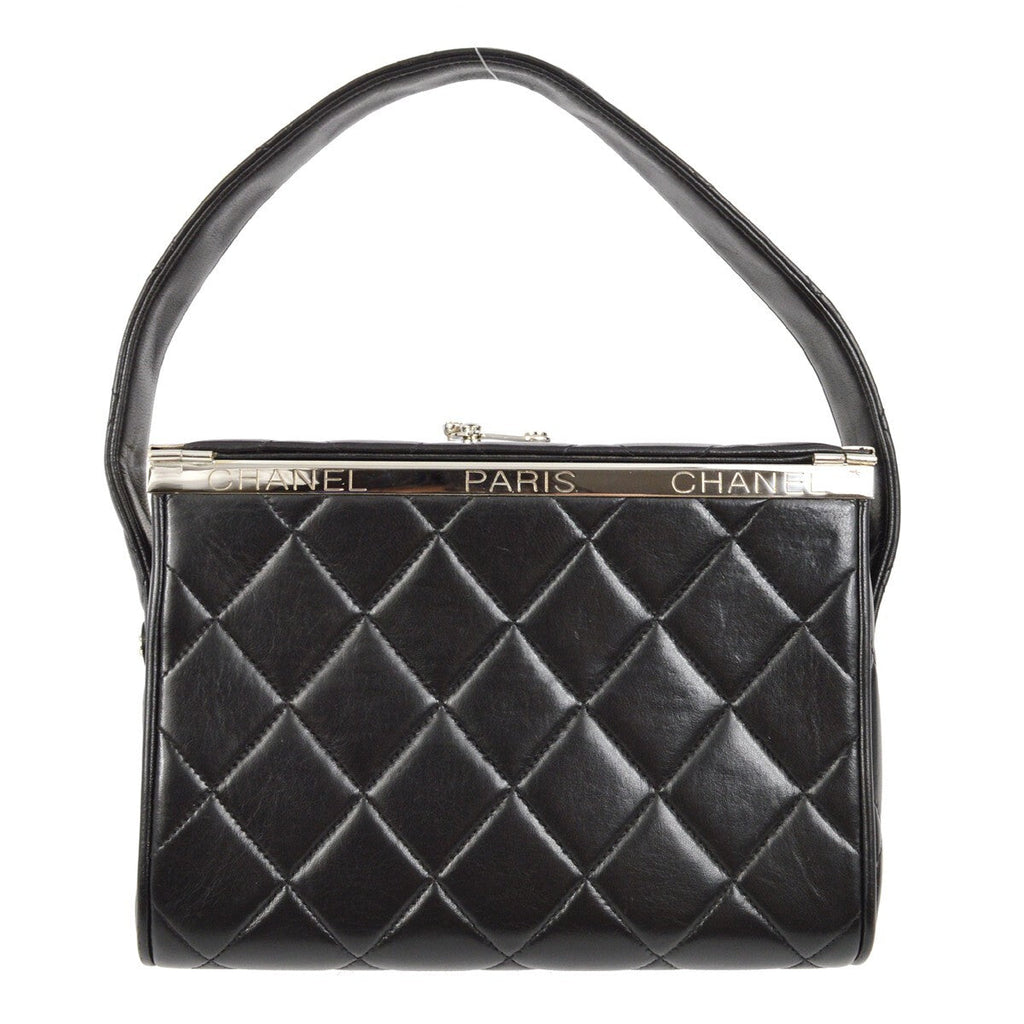 Chanel Vintage Metal Box Bag Quilted Lambskin Black Leather Handbag (Pre-Owned)
