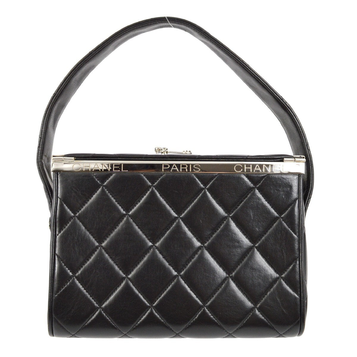 Chanel Vintage Metal Box Bag Quilted Lambskin Black Leather Handbag (Pre-Owned)