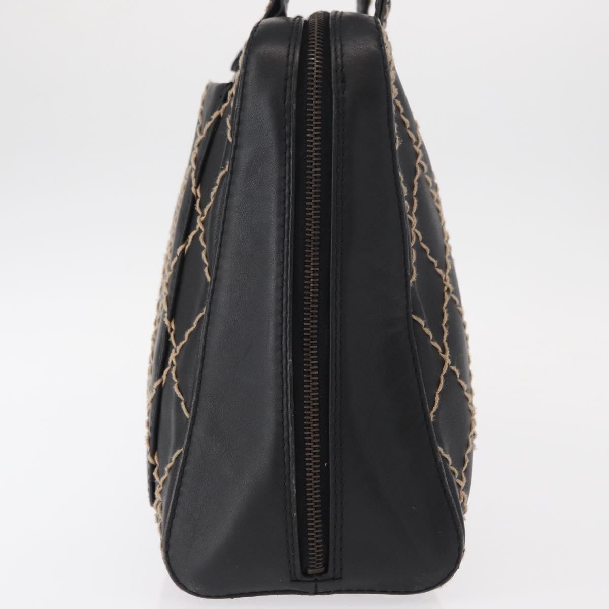 Chanel Surpique Zip Around Satchel Quilted Leather Black Leather Handbag (Pre-Owned)