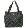 Chanel Surpique Tote Quilted Leather Black Leather Handbag (Pre-Owned)