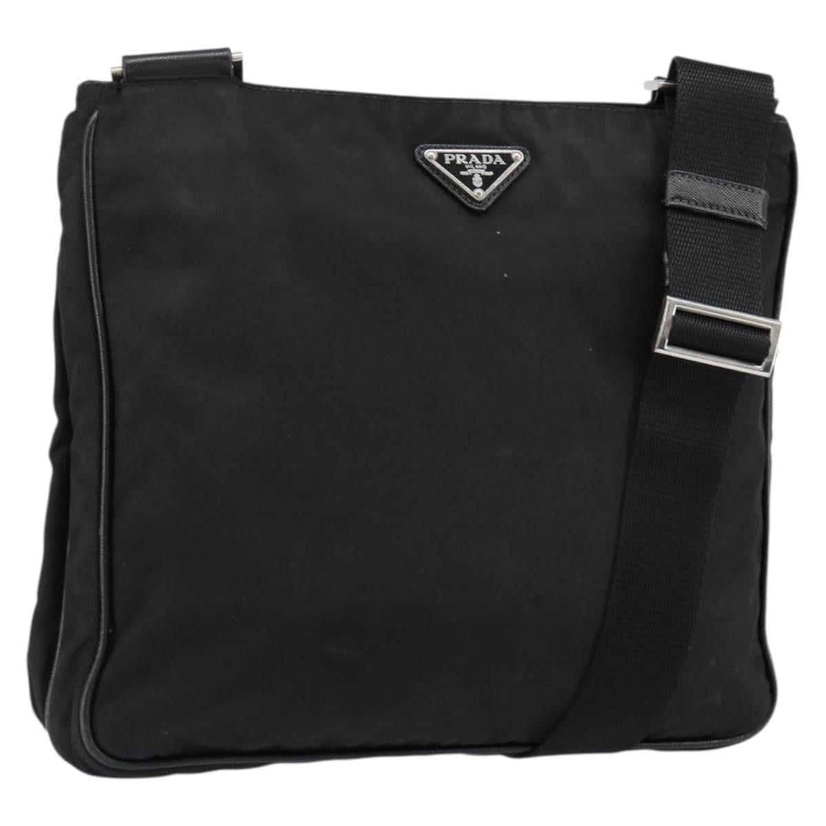 Prada Flat Messenger Bag Tessuto Black Nylon Shoulder Bag Bag (Pre-Owned)