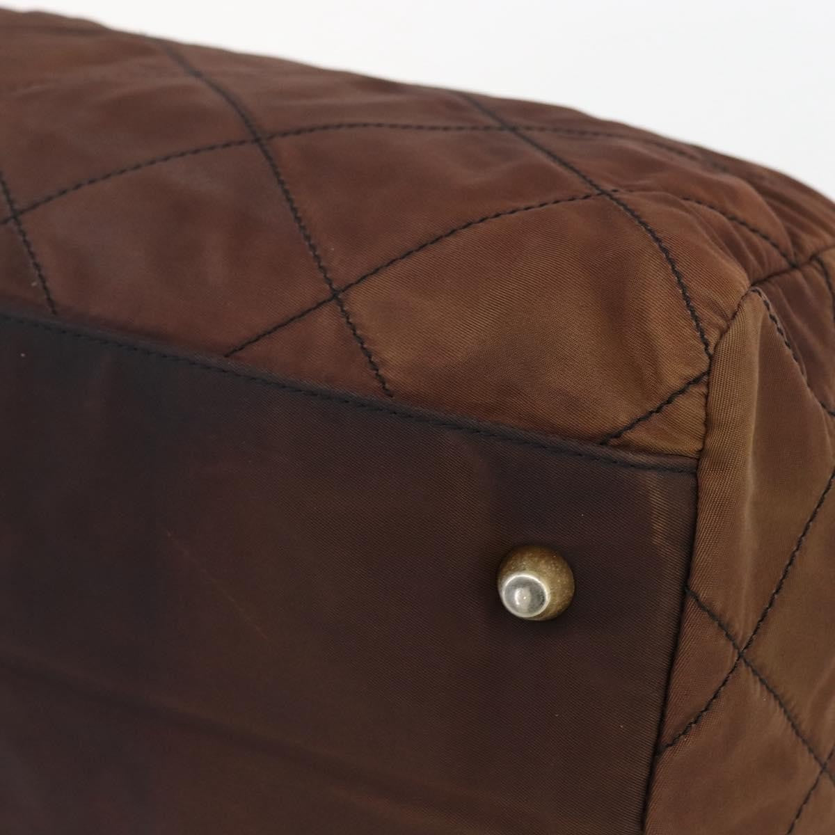 Prada Vintage Chain Handbag Tessuto Brown Nylon Handbag (Pre-Owned)