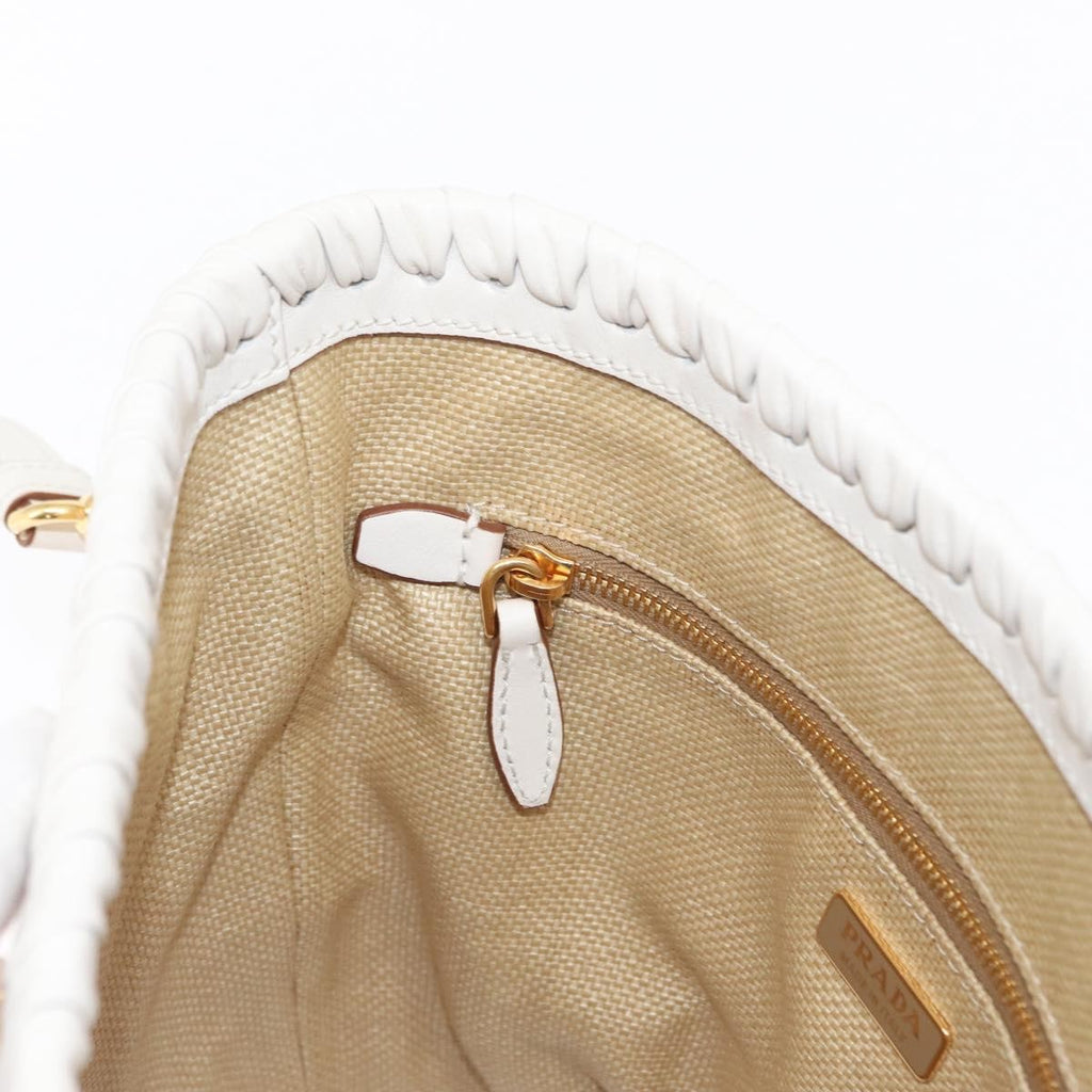 Prada Bucket Bag Woven Raffia With Leather Beige Leather Shoulder Bag Bag (Pre-Owned)