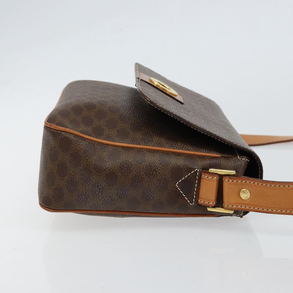 Celine Vintage Macadam Circle Logo Shoulder Bag Canvas And Leather Brown Canvas Shoulder Bag Bag (Pre-Owned)