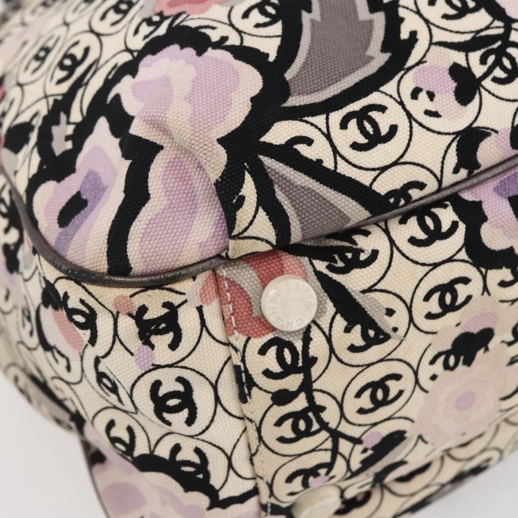 Chanel Vintage Floral Tote Canvas Beige Canvas Tote Bag Bag (Pre-Owned)