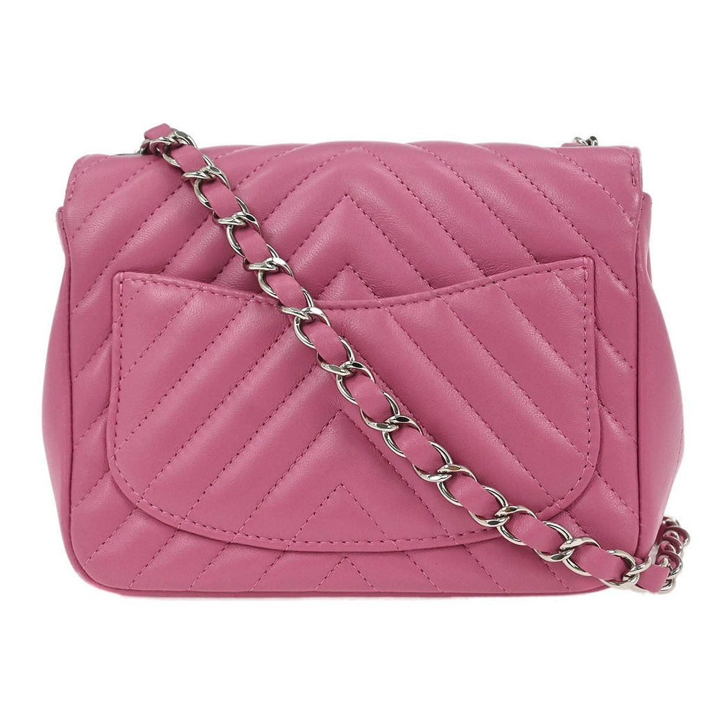 Chanel Square Classic Single Flap Bag Chevron Lambskin Pink Leather Shoulder Bag Bag (Pre-Owned)