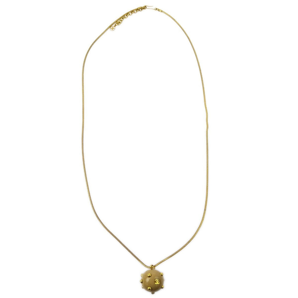 Chanel Vintage Cc Ball Pendant Necklace Metal And Enamel Beige Gold_Plated Necklace Jewelry (Pre-Owned)