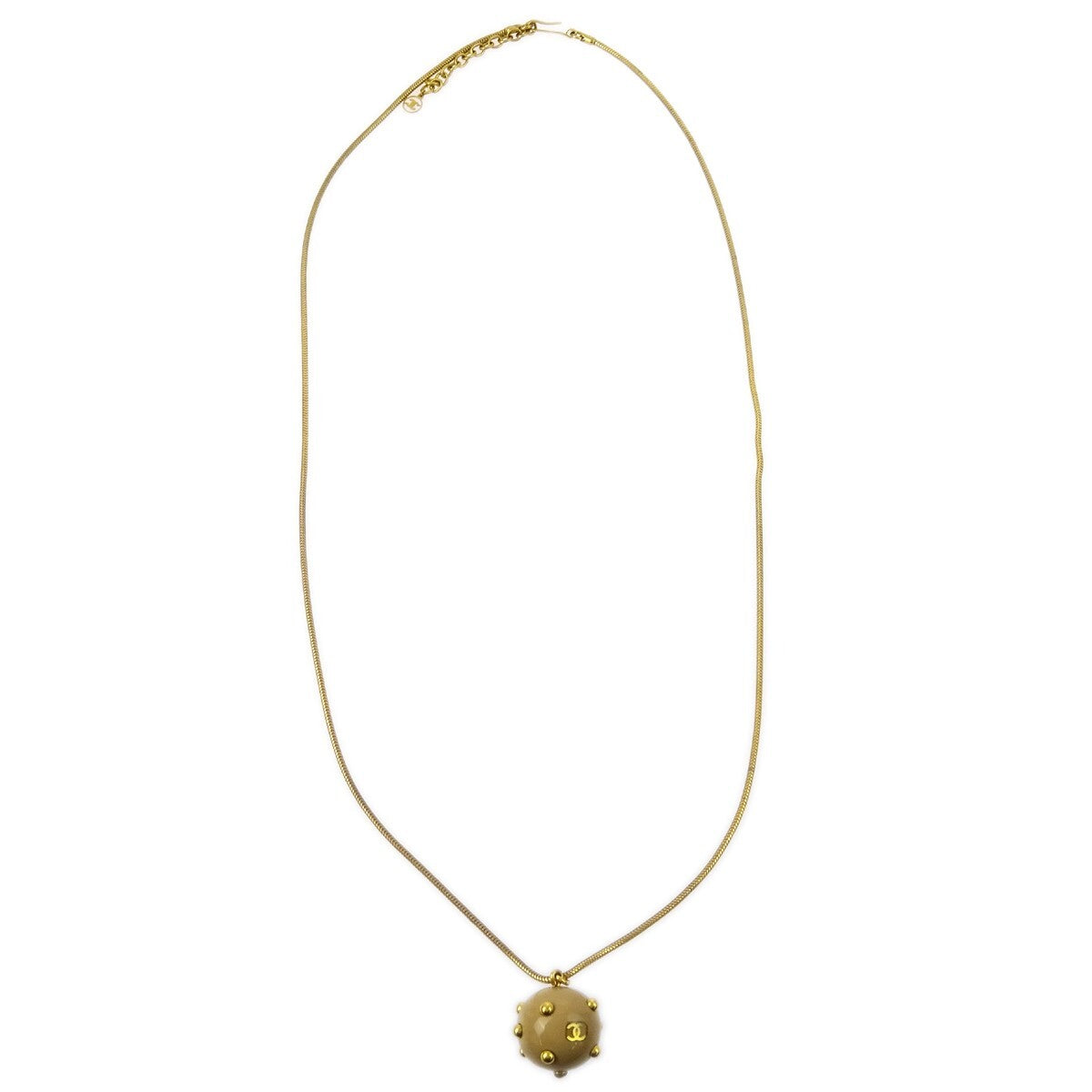 Chanel Vintage Cc Ball Pendant Necklace Metal And Enamel Beige Gold_Plated Necklace Jewelry (Pre-Owned)