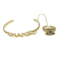 Chanel Logo Bangle With Chain Attached Cc Ring Metal With Crystal Gold Gold_Plated Bracelet Jewelry (Pre-Owned)