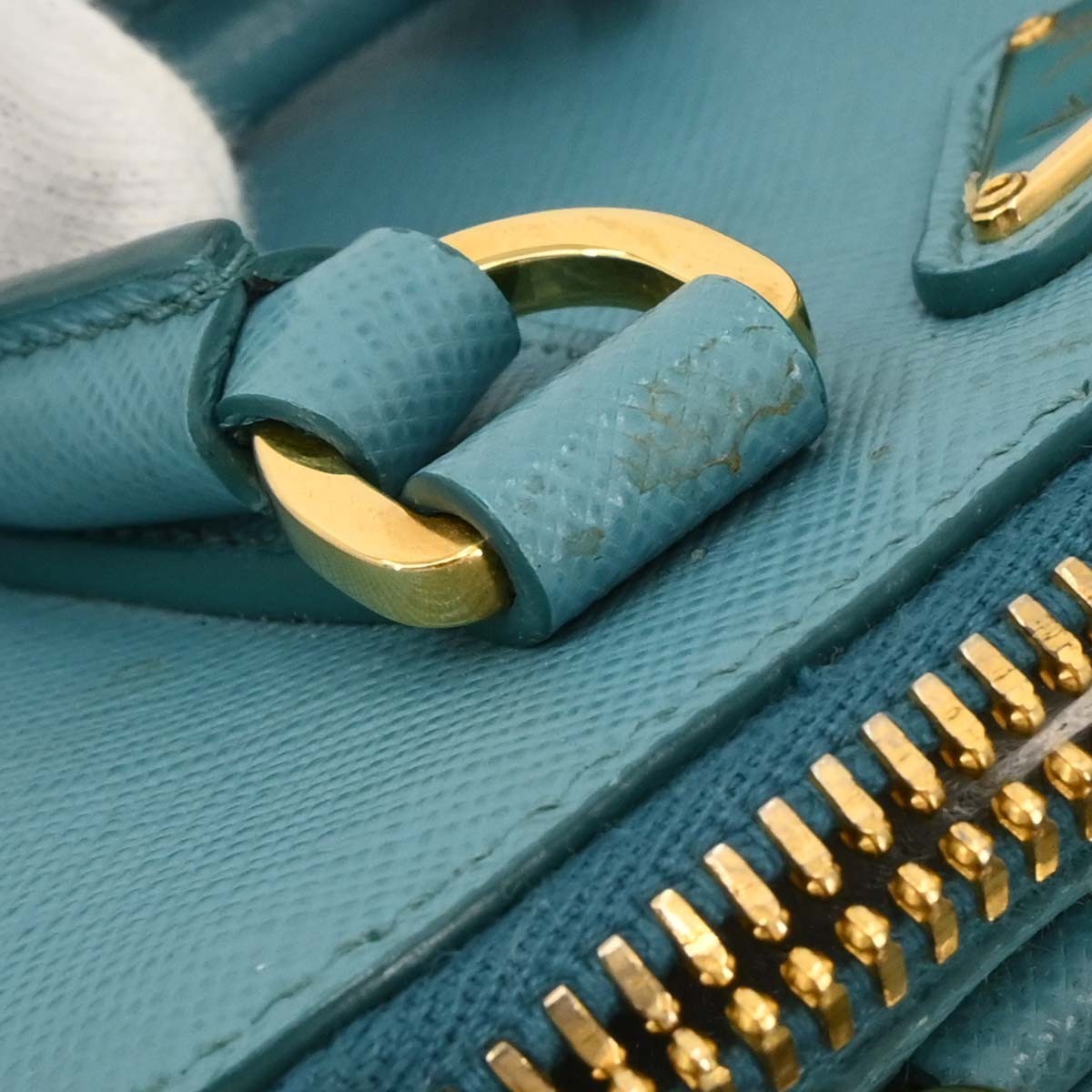 Prada Promenade Bag Saffiano Leather Blue Leather Handbag (Pre-Owned)