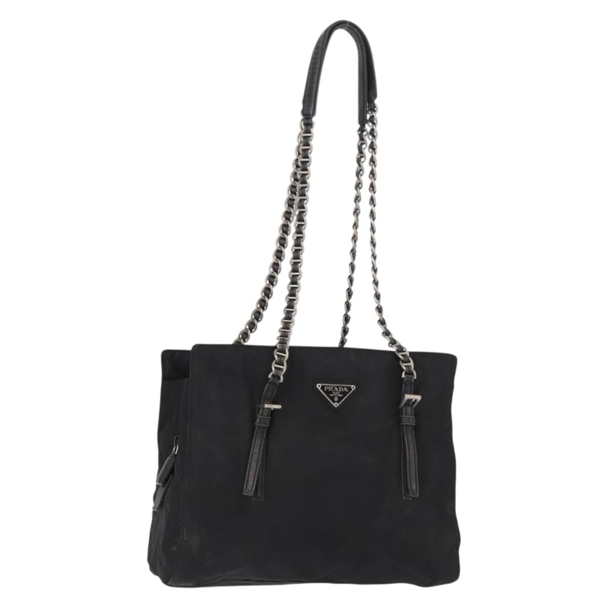 Prada Vintage Chain Shoulder Bag Tessuto Black Nylon Shoulder Bag Bag (Pre-Owned)