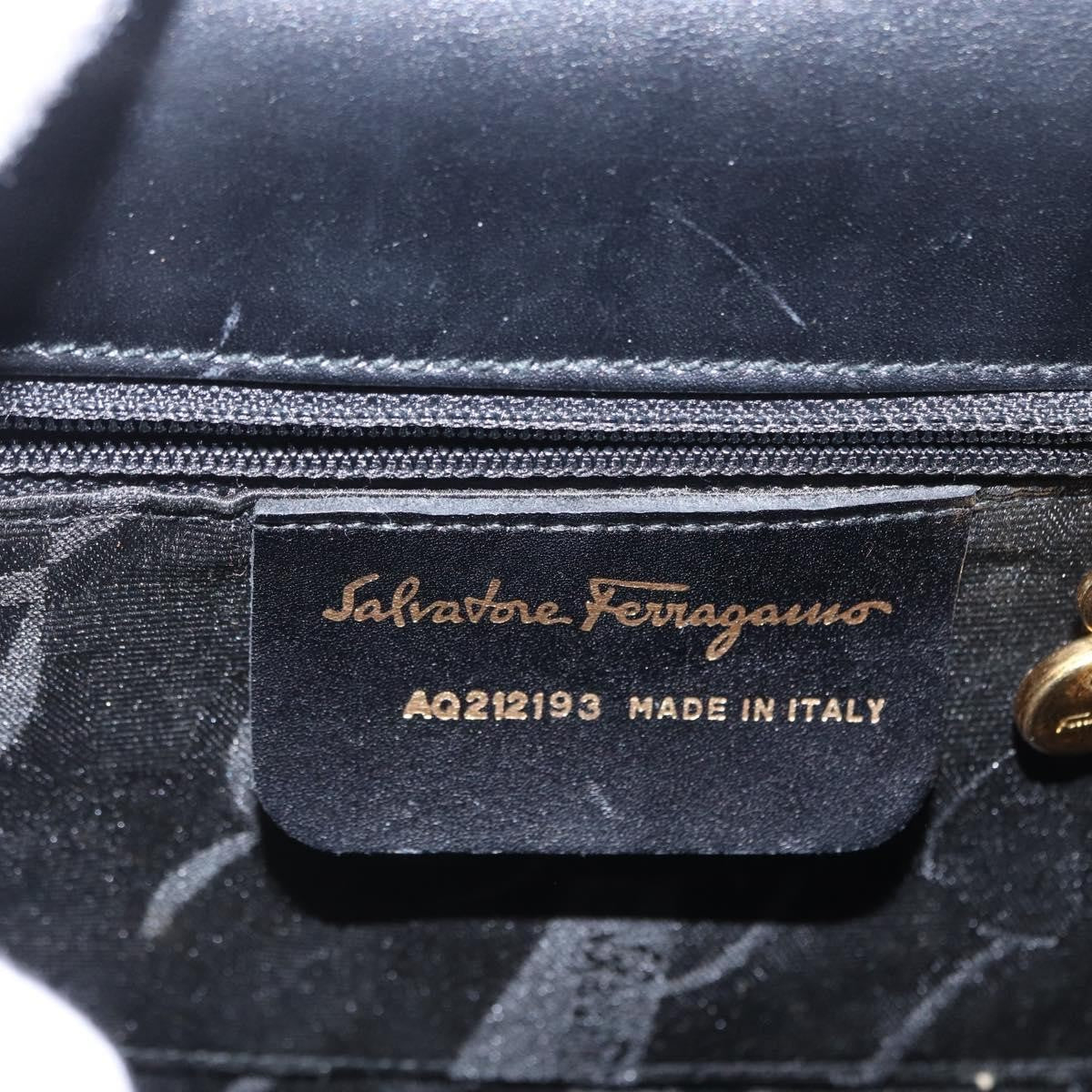 Salvatore Ferragamo Gancini Convertible Top Handle Bag Leather Black Leather Handbag (Pre-Owned)