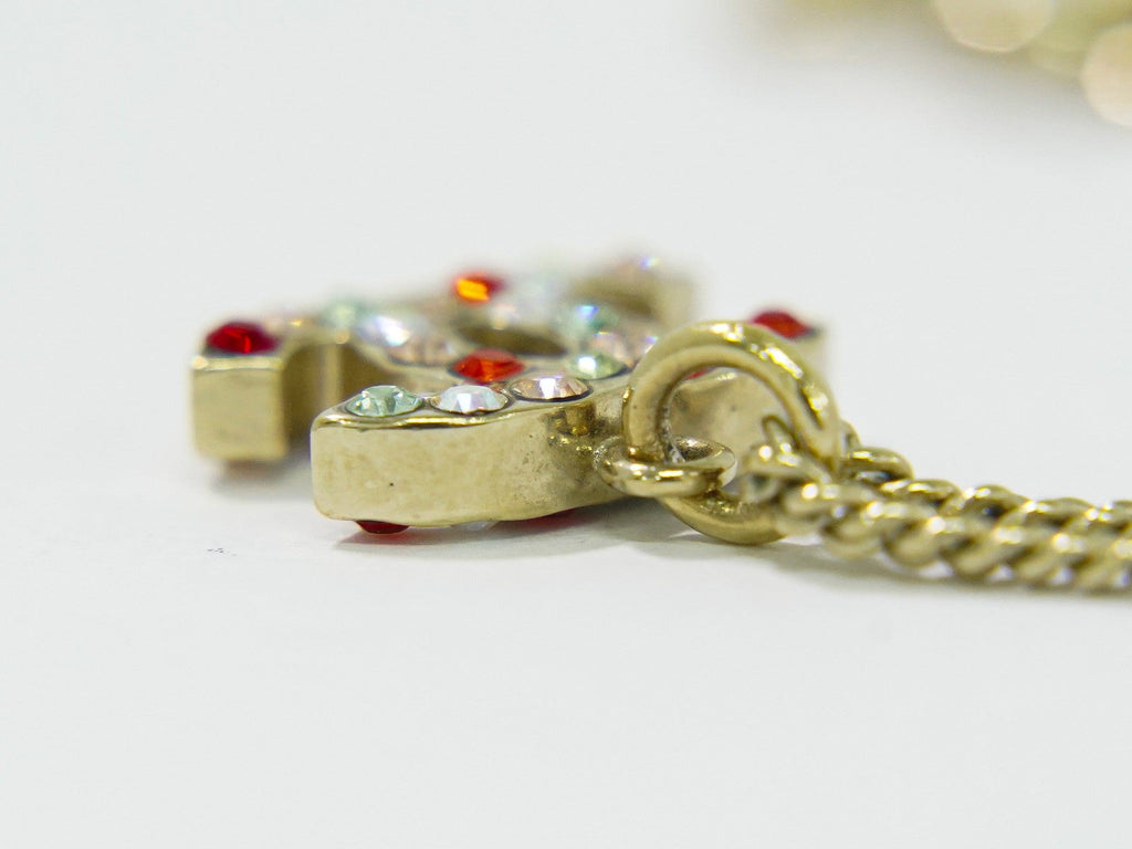Chanel Rainbow Cc Pendant Necklace Metal And Crystals Gold Gold_Plated Necklace Jewelry (Pre-Owned)