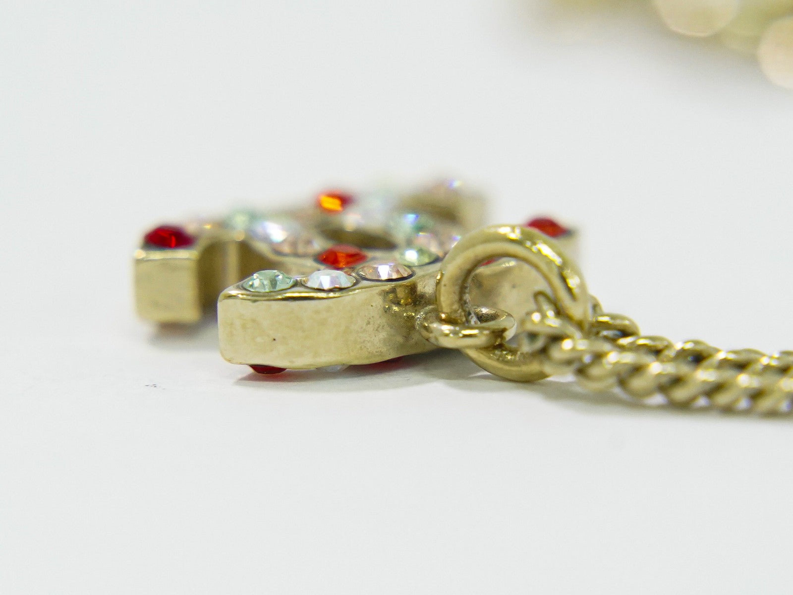 Chanel Rainbow Cc Pendant Necklace Metal And Crystals Gold Gold_Plated Necklace Jewelry (Pre-Owned)