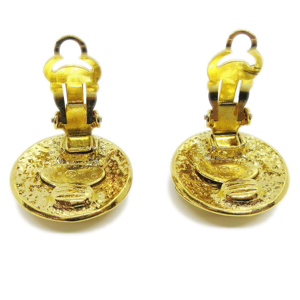 Chanel Vintage Cc Round Clip-On Earrings Metal Gold Gold_Plated Earrings Jewelry (Pre-Owned)