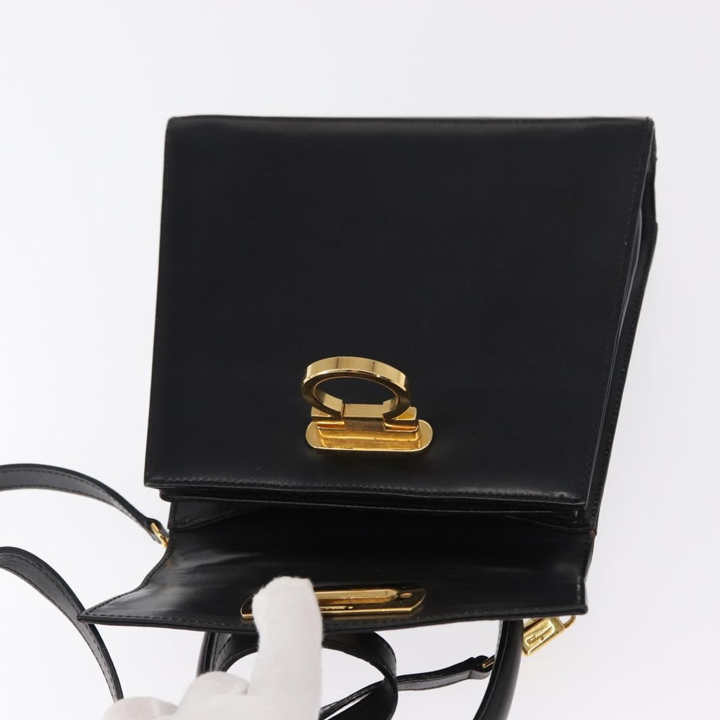 Salvatore Ferragamo Gancini Convertible Top Handle Bag Leather Black Leather Handbag (Pre-Owned)