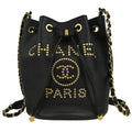 Chanel Deauville Drawstring Bucket Bag Studded Caviar Black Leather Shoulder Bag Bag (Pre-Owned)
