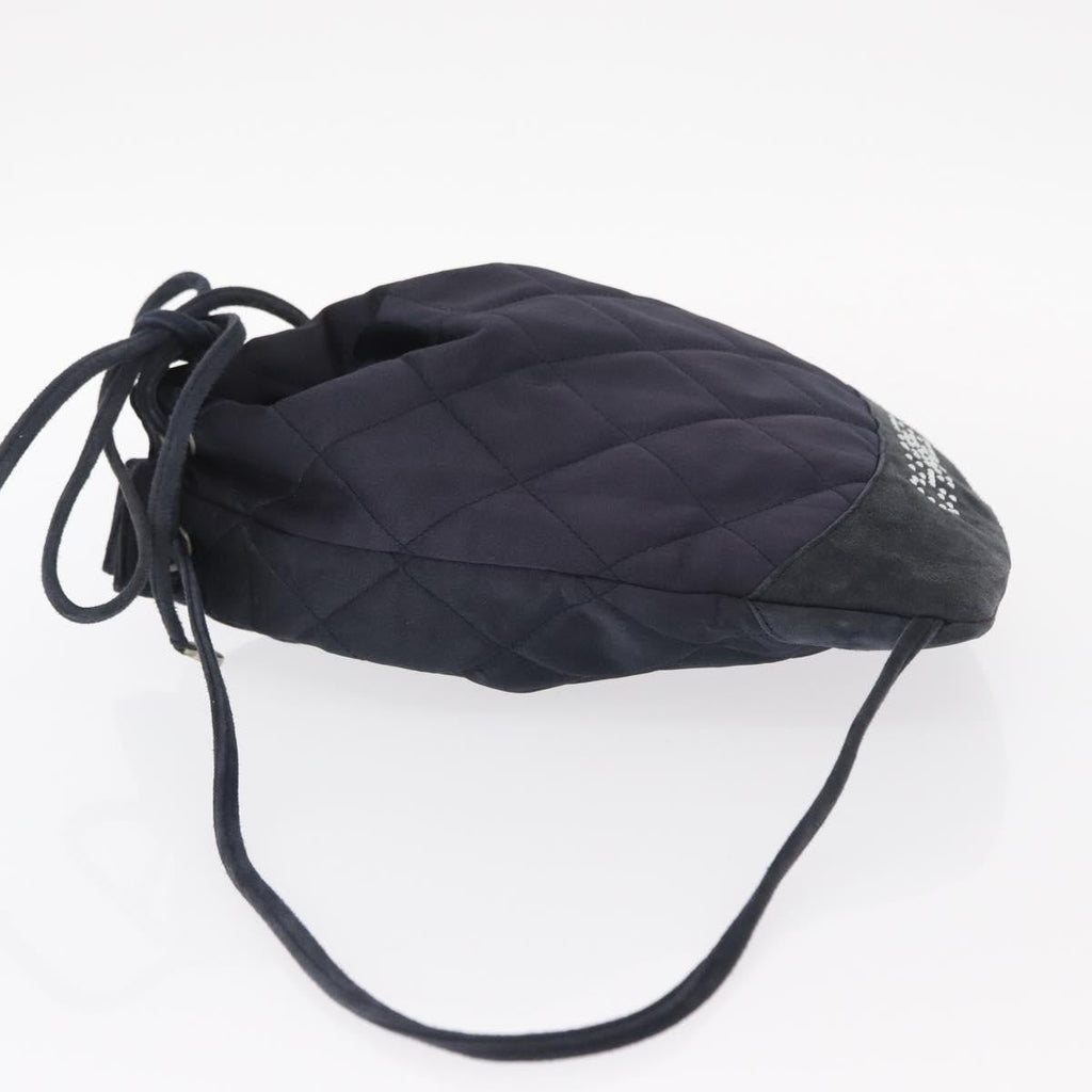 Chanel Vintage Drawstring Backpack Quilted Satin With Suede Navy Satin Backpack Bag (Pre-Owned)
