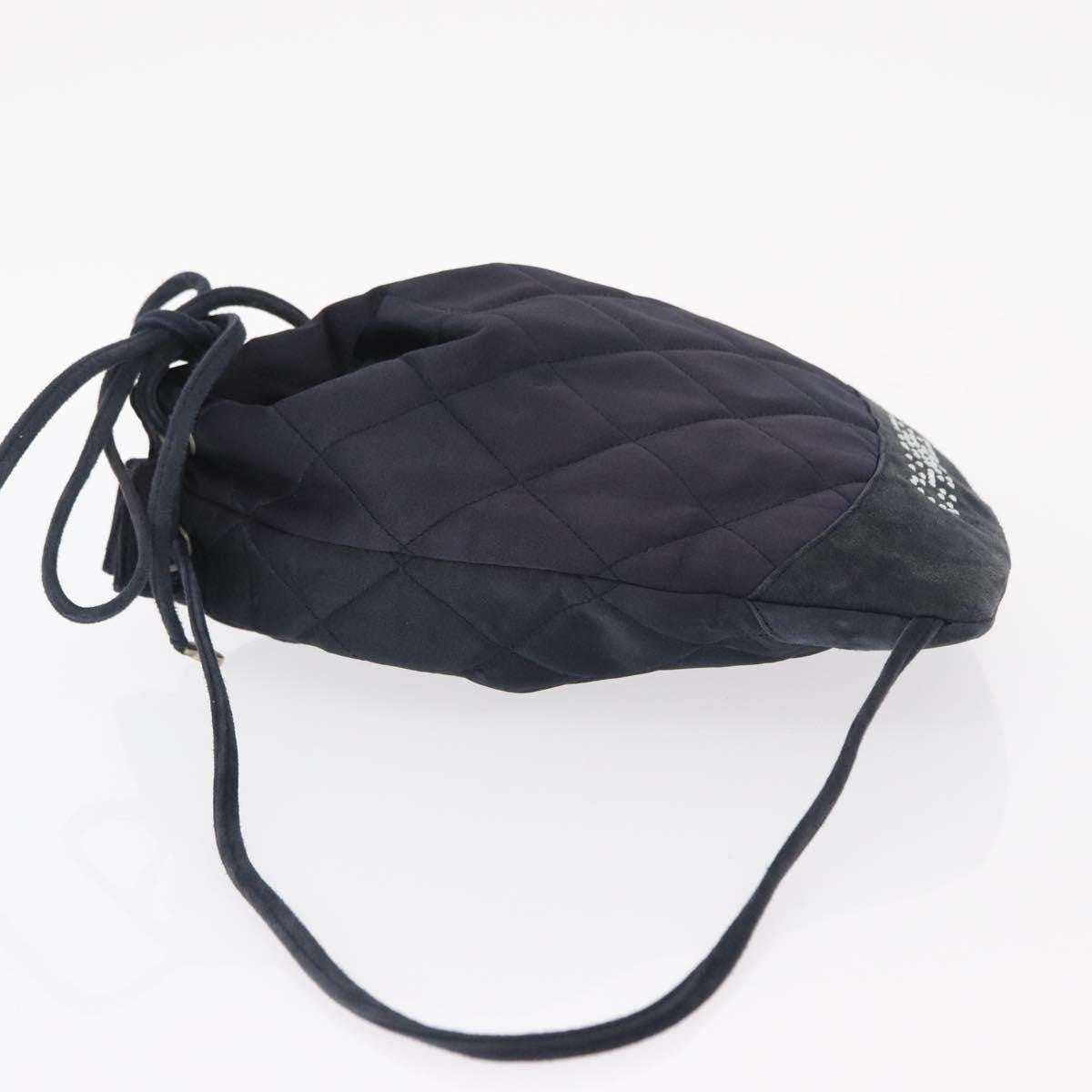 Chanel Vintage Drawstring Backpack Quilted Satin With Suede Navy Satin Backpack Bag (Pre-Owned)