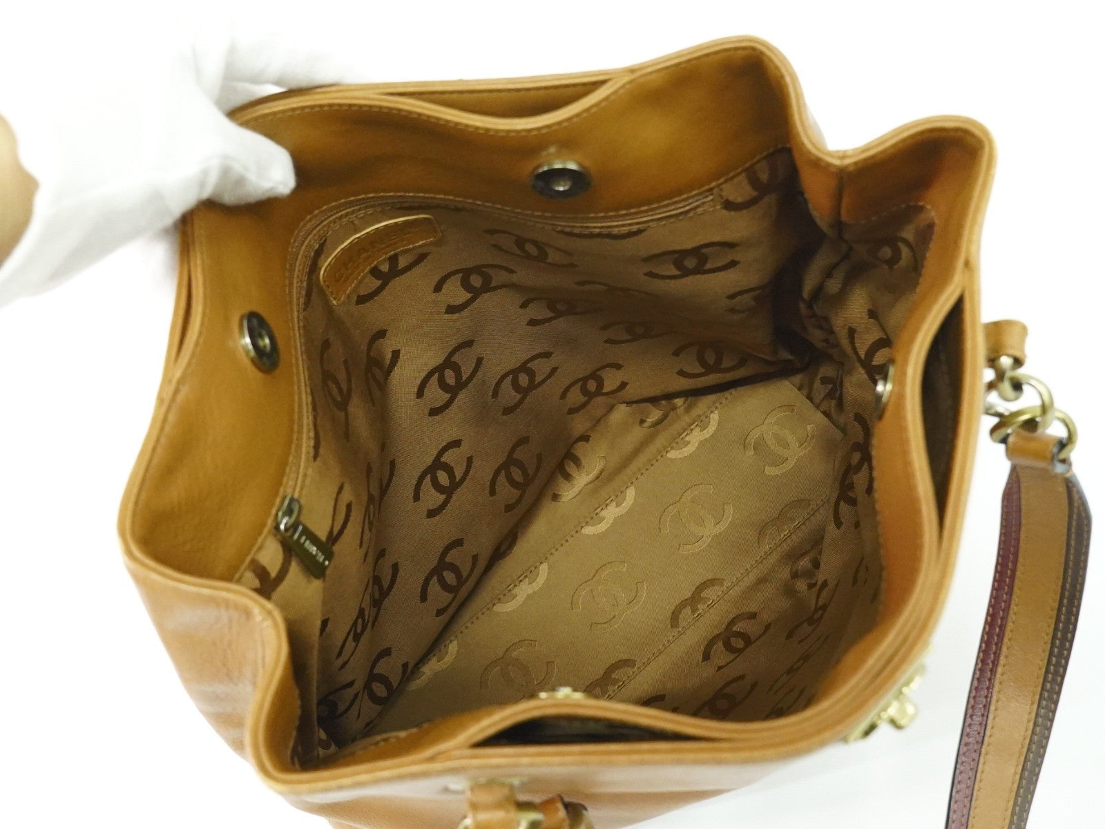Chanel Vintage Cc Tote Leather Brown Leather Tote Bag Bag (Pre-Owned)