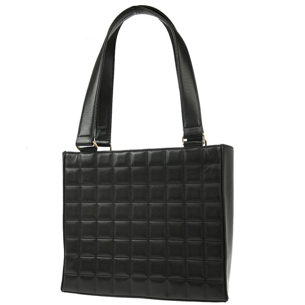 Chanel Chocolate Bar Cc Tote Quilted Leather Black Leather Tote Bag Bag (Pre-Owned)