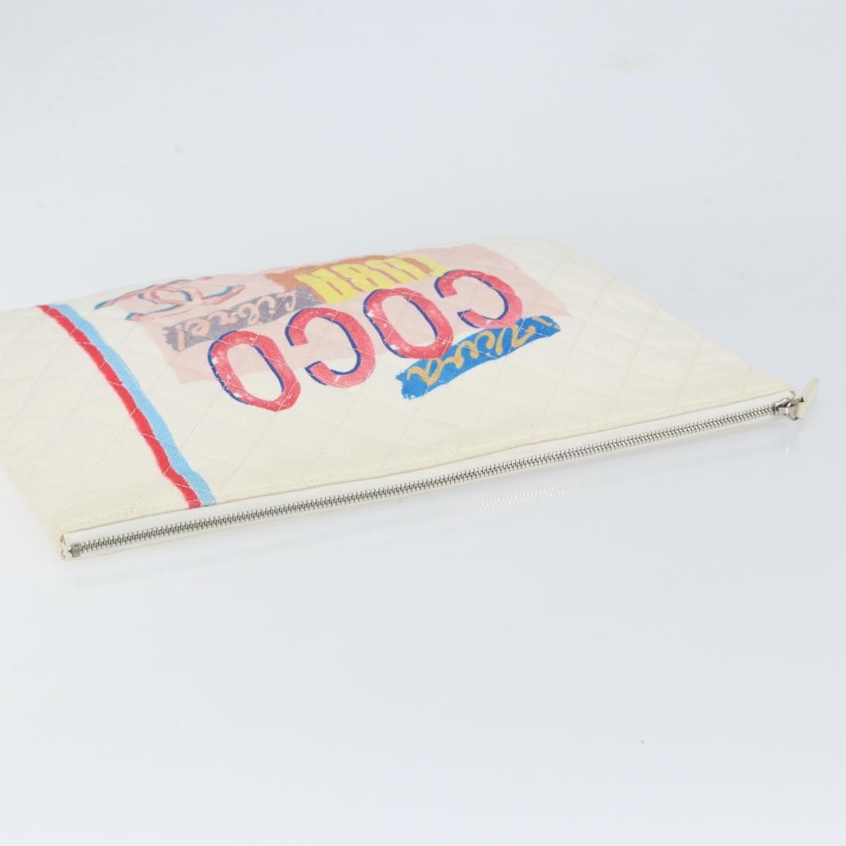 Chanel Coco Cuba Pouch Printed Quilted Canvas White Canvas Clutche & Pouche Bag (Pre-Owned)