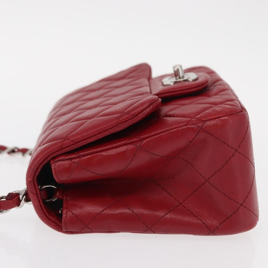Chanel Square Classic Single Flap Bag Quilted Lambskin Red Leather Shoulder Bag Bag (Pre-Owned)