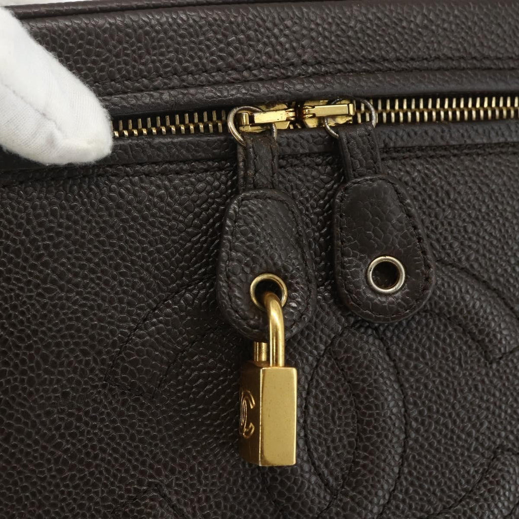 Chanel Vintage Timeless Vanity Case Caviar Brown Leather Handbag (Pre-Owned)