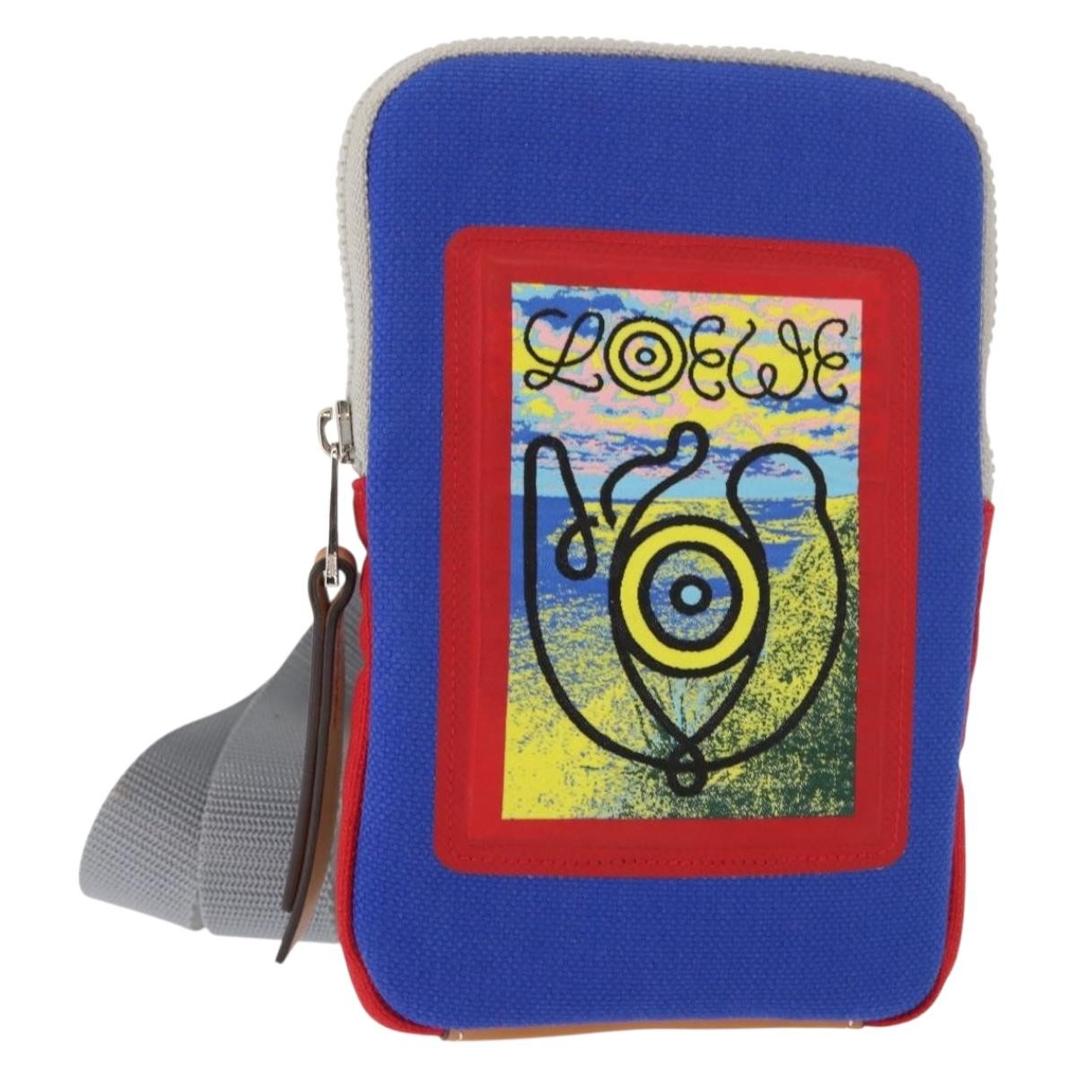 Loewe Eye/Loewe/Nature Zip Neck Pouch Canvas With Applique Blue Canvas Clutche & Pouche Bag (Pre-Owned)