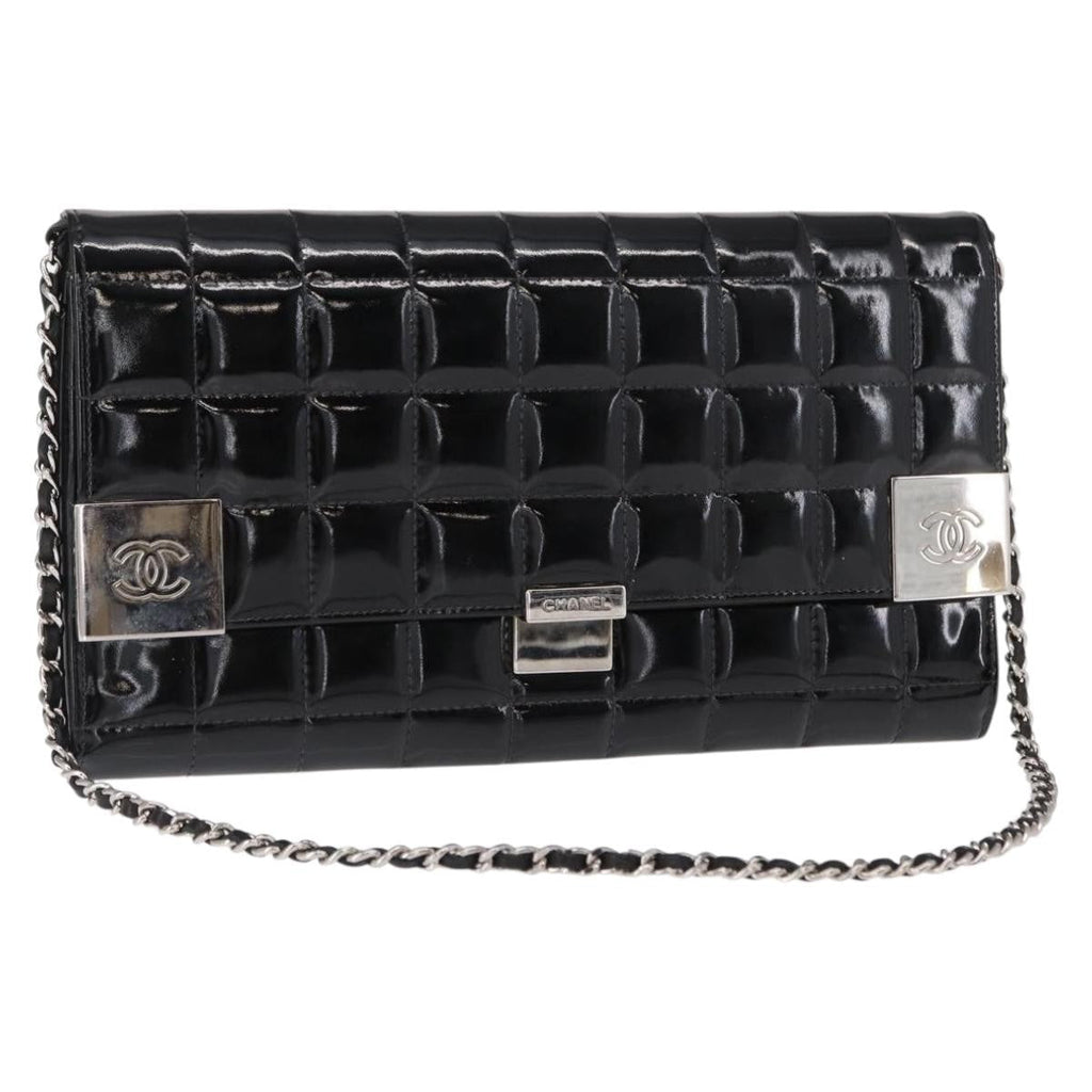 Chanel Chocolate Bar Chain Clutch Quilted Patent Black Patent_Leather Clutche & Pouche Bag (Pre-Owned)