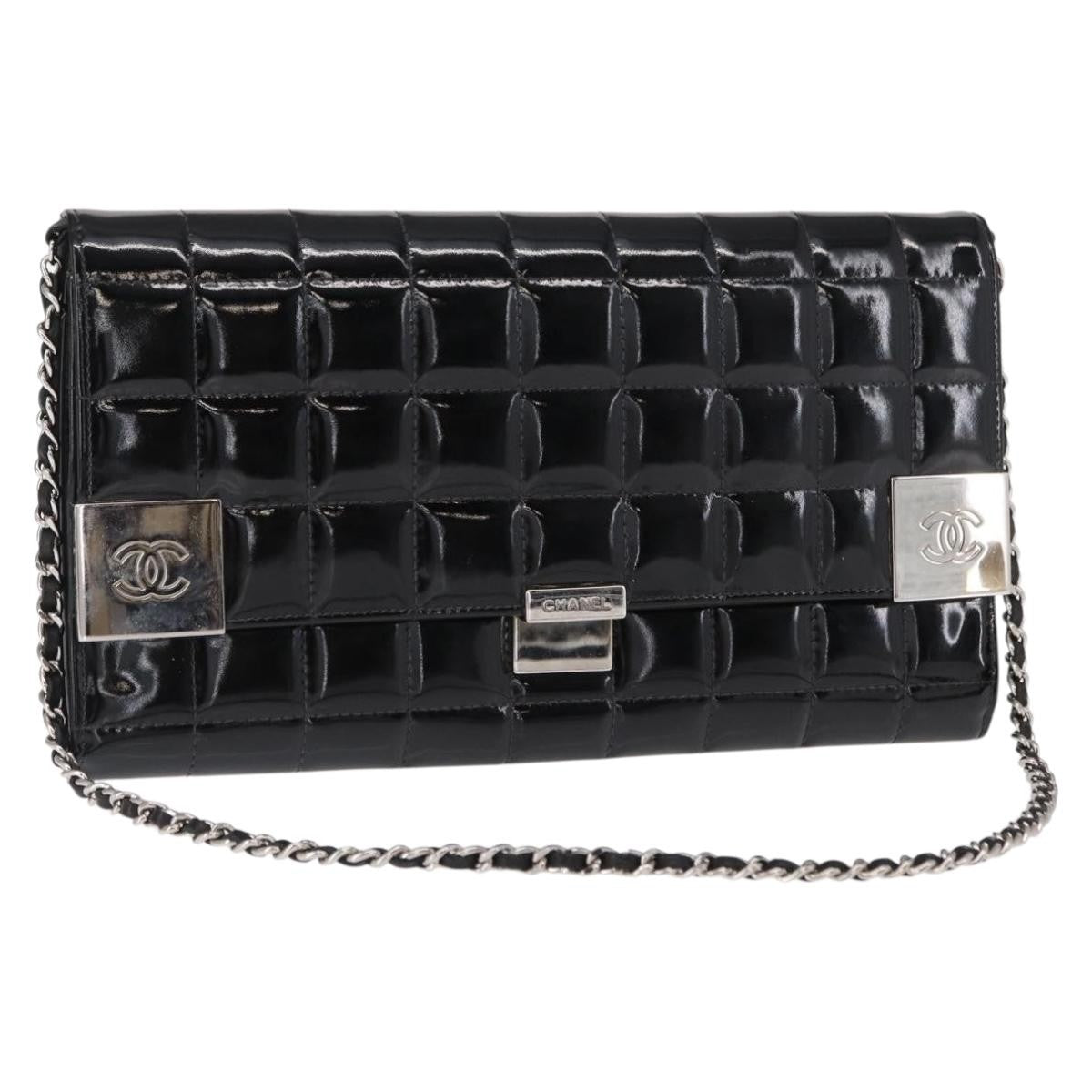 Chanel Chocolate Bar Chain Clutch Quilted Patent Black Patent_Leather Clutche & Pouche Bag (Pre-Owned)