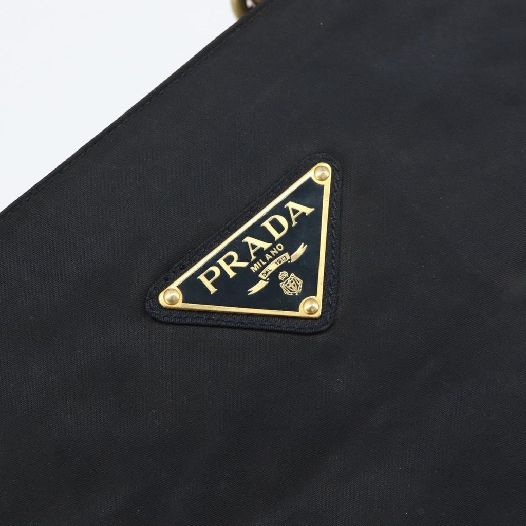 Prada Metal Handles Tote Tessuto Black Nylon Tote Bag Bag (Pre-Owned)