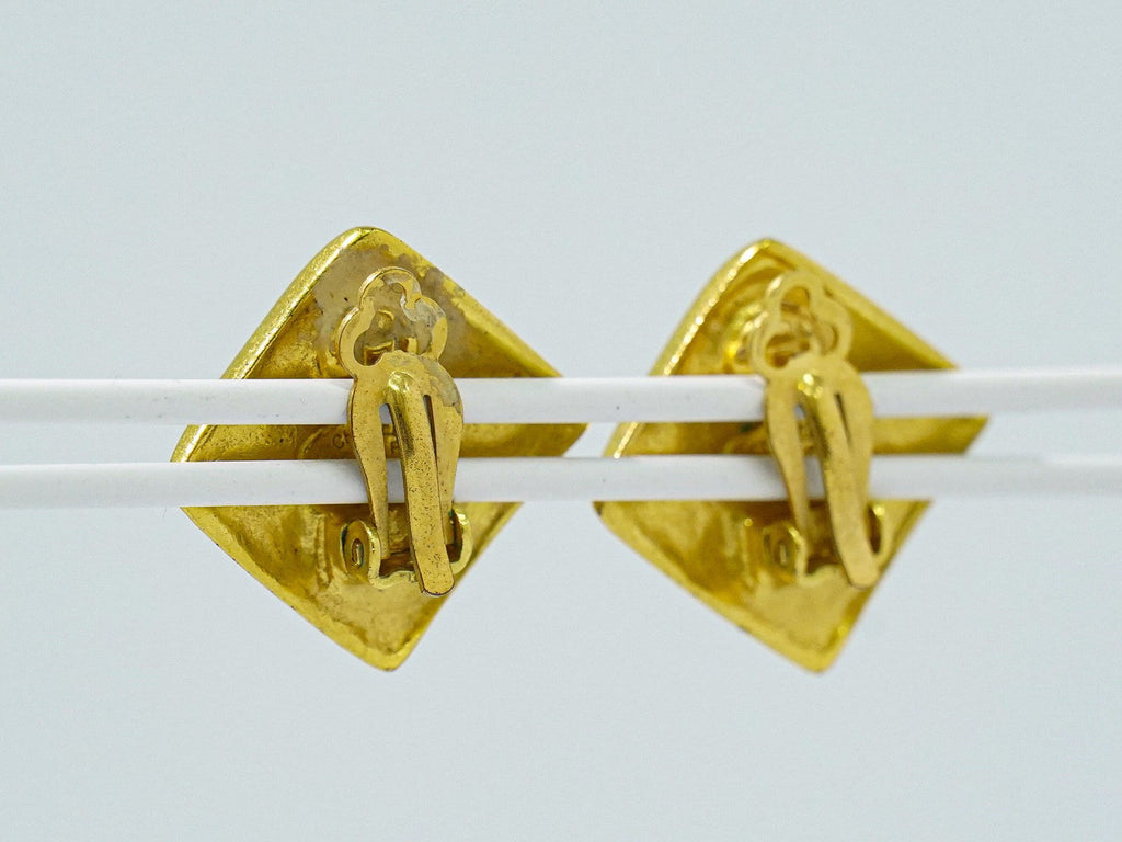 Chanel Vintage Cc Square Clip-On Earrings Metal Gold Gold_Plated Earrings Jewelry (Pre-Owned)