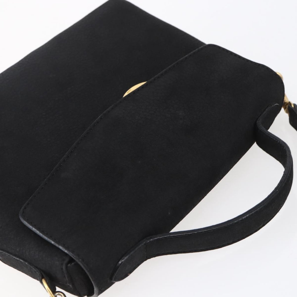 Celine Circle Logo Shoulder Bag Leather Black Leather Shoulder Bag Bag (Pre-Owned)
