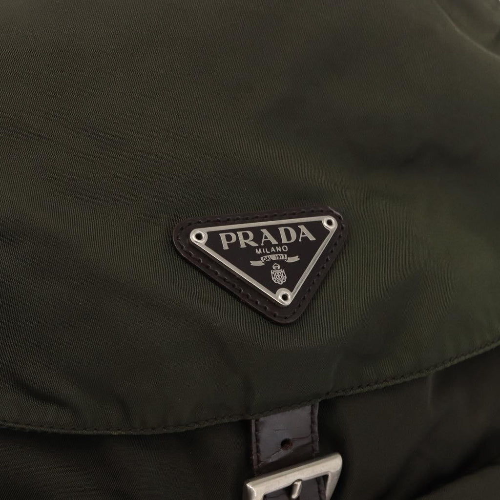 Prada Double Front Pocket Backpack Tessuto Khaki Nylon Backpack Bag (Pre-Owned)
