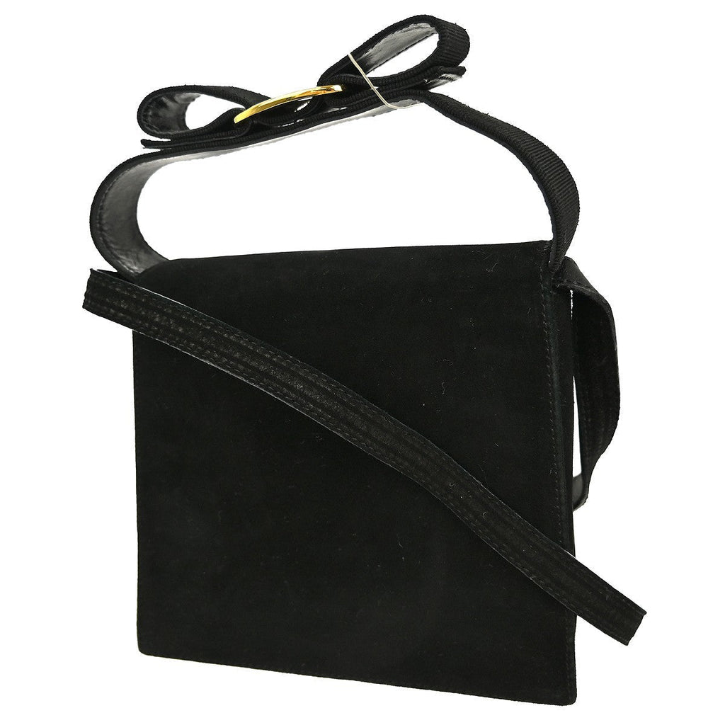 Salvatore Ferragamo Vintage Vara Bow Handle Shoulder Bag Suede Black Suede Handbag (Pre-Owned)
