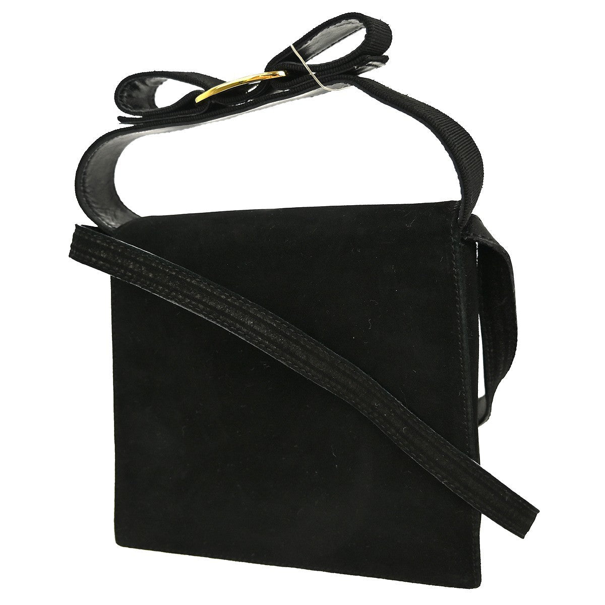 Salvatore Ferragamo Vintage Vara Bow Handle Shoulder Bag Suede Black Suede Handbag (Pre-Owned)