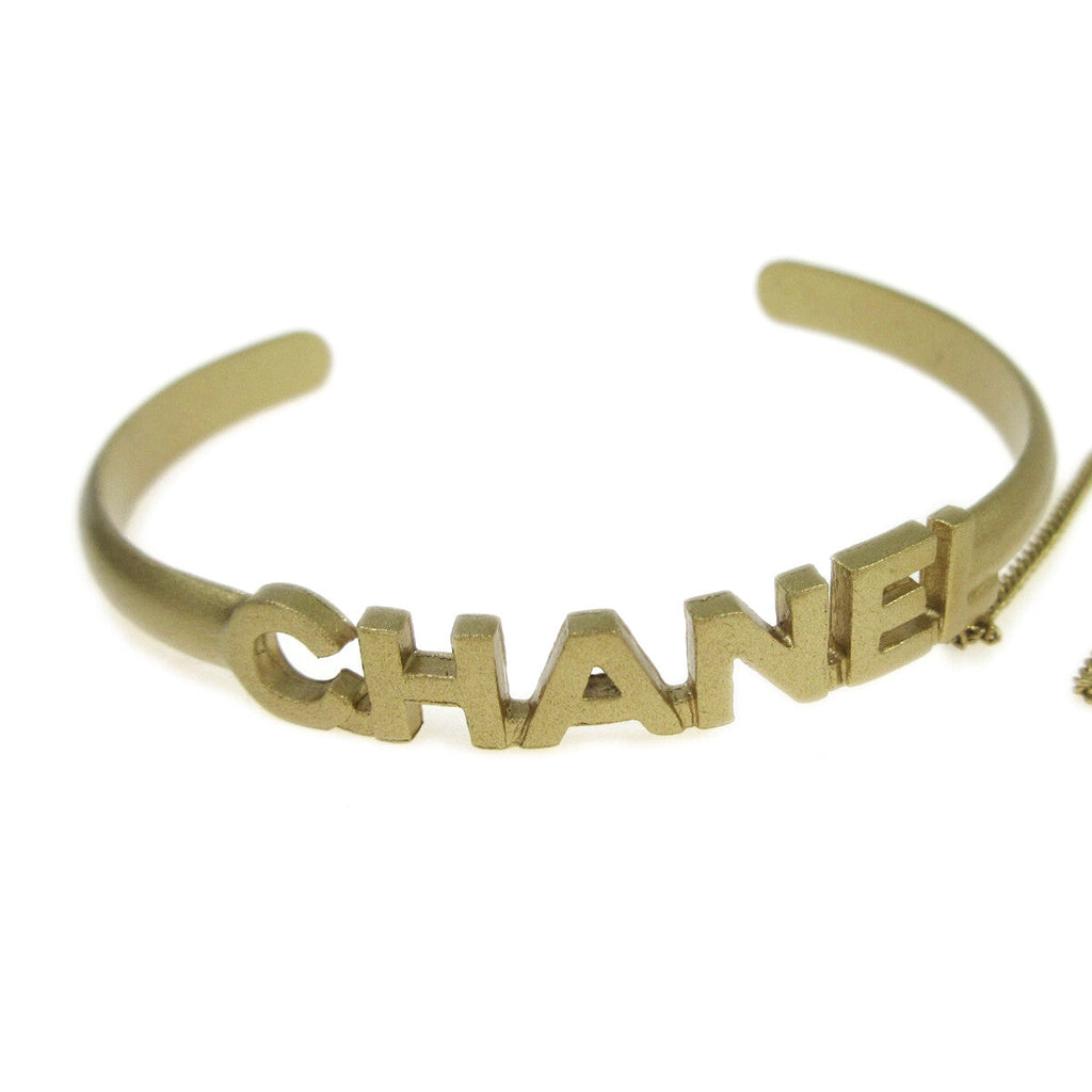 Chanel Logo Cuff With Cc Ring Metal With Crystal Gold Gold Bracelet Jewelry (Pre-Owned)