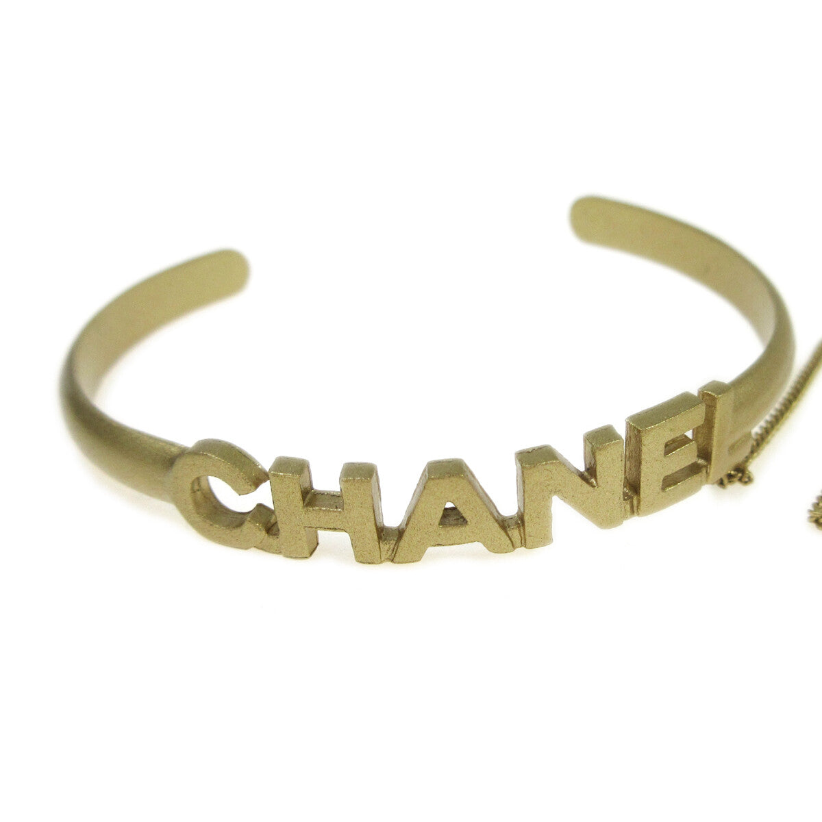 Chanel Logo Cuff With Cc Ring Metal With Crystal Gold Gold Bracelet Jewelry (Pre-Owned)
