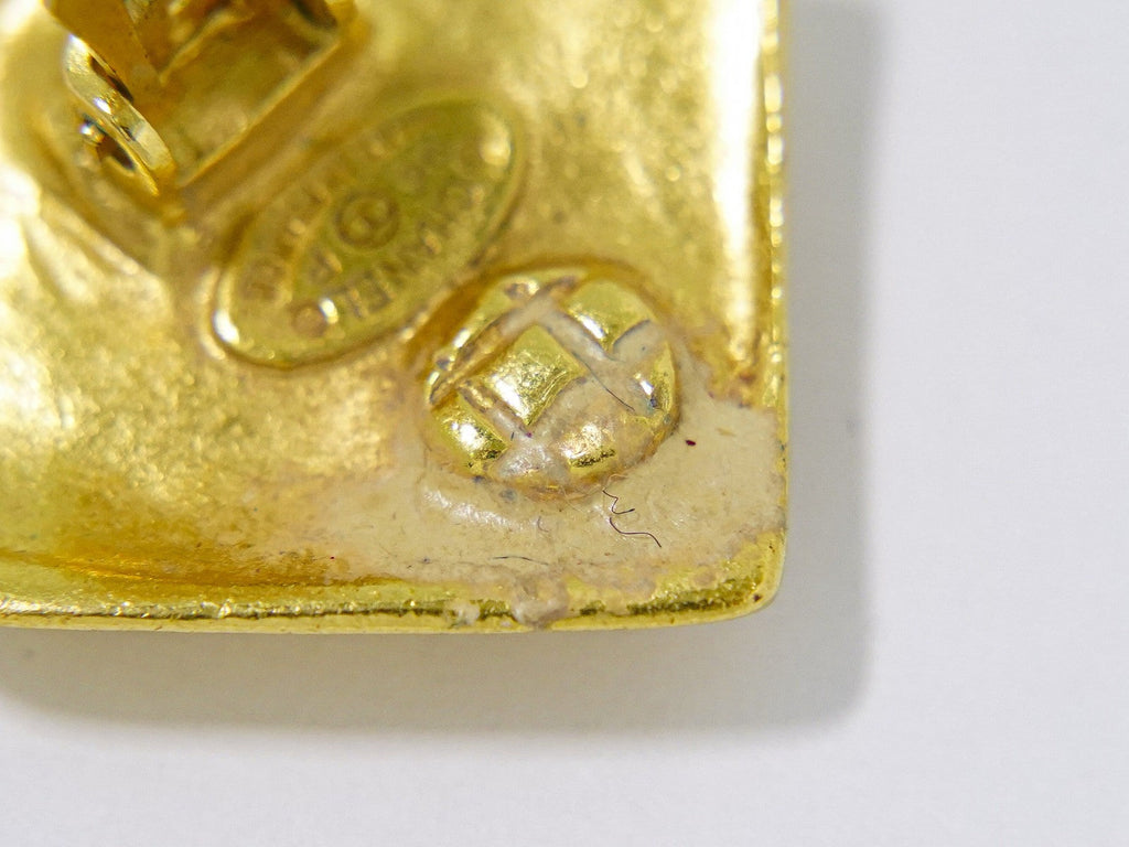 Chanel Vintage Cc Square Clip-On Earrings Metal Gold Gold_Plated Earrings Jewelry (Pre-Owned)