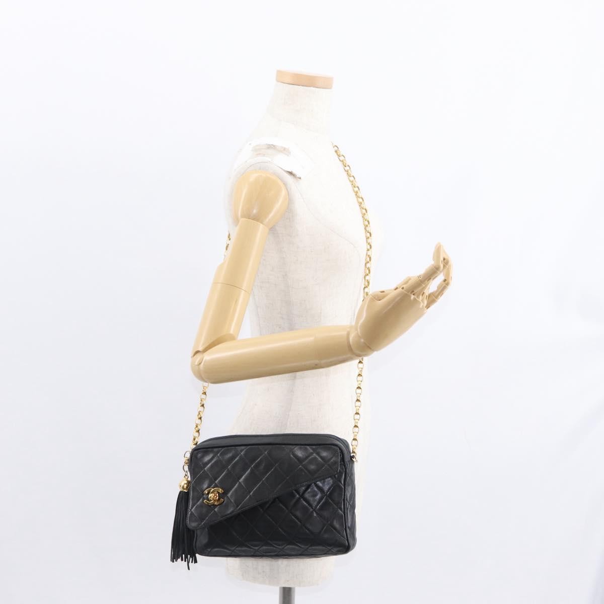 Chanel Cc Chain & Tassel Front Pocket Camera Bag Quilted Lambskin Black Leather Shoulder Bag Bag (Pre-Owned)