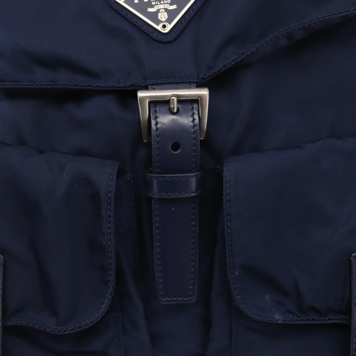 Prada Vela Double Front Pocket Backpack Tessuto With Saffiano Leather Blue Nylon Backpack Bag (Pre-Owned)