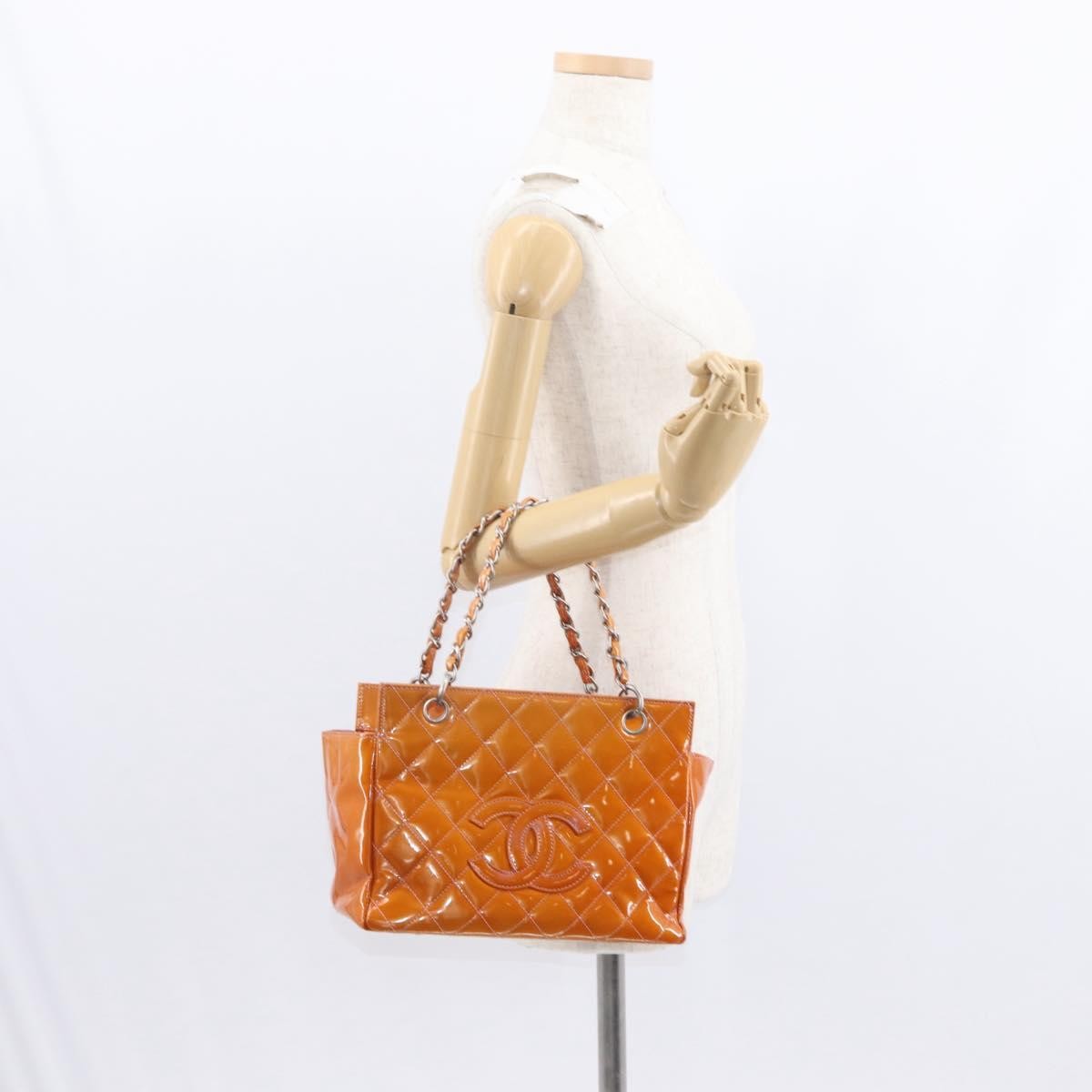 Chanel Vintage Petite Timeless Tote Quilted Patent Orange Patent_Leather Tote Bag Bag (Pre-Owned)