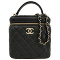 Chanel Cc Top Handle Vanity Case With Chain Quilted Caviar Black Leather Handbag (Pre-Owned)