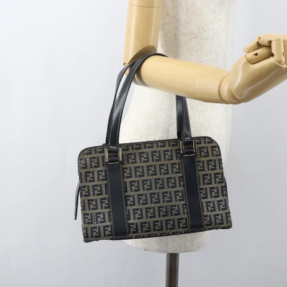 Fendi Vintage Satchel Zucchino Canvas Navy Canvas Handbag (Pre-Owned)