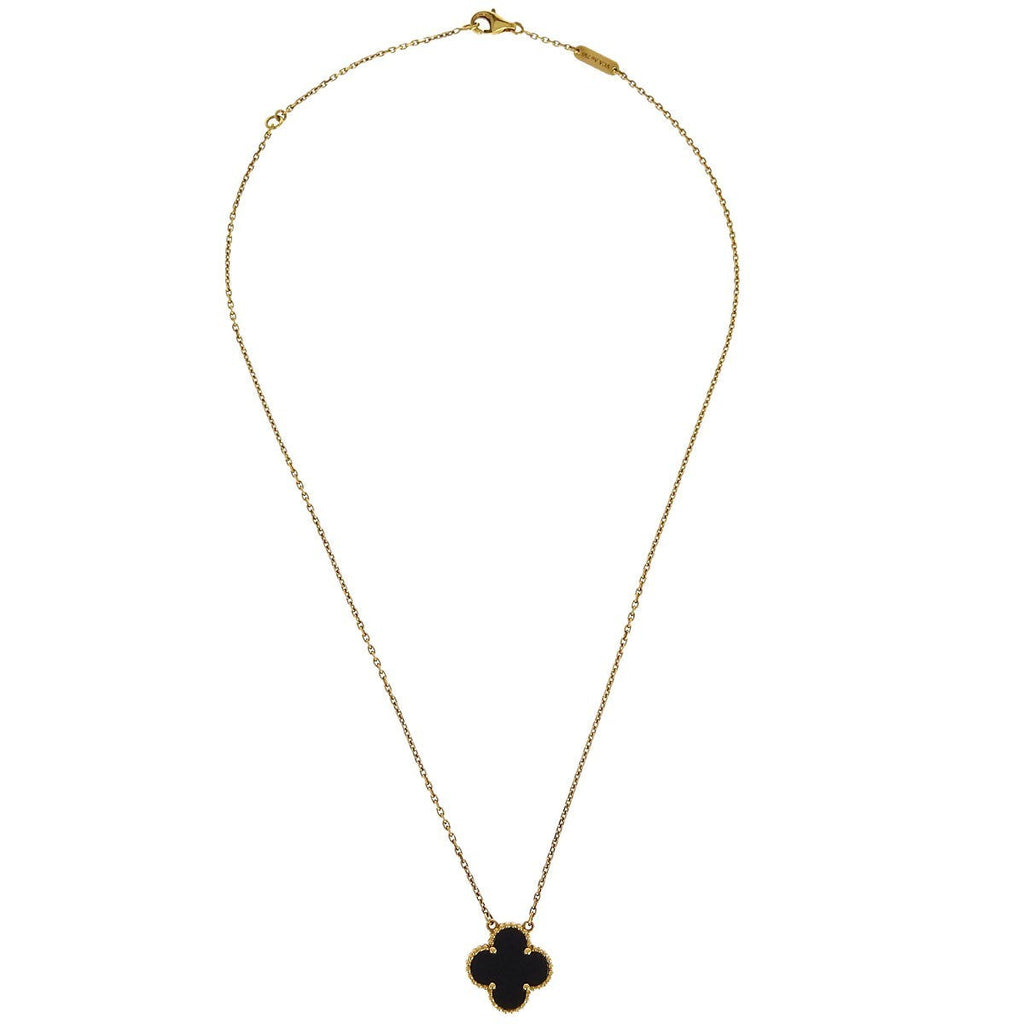 Van Cleef & Arpels Vintage Alhambra Pendant Necklace 18K Yellow Gold And Onyx Gold Yellow_Gold Necklace Jewelry (Pre-Owned)